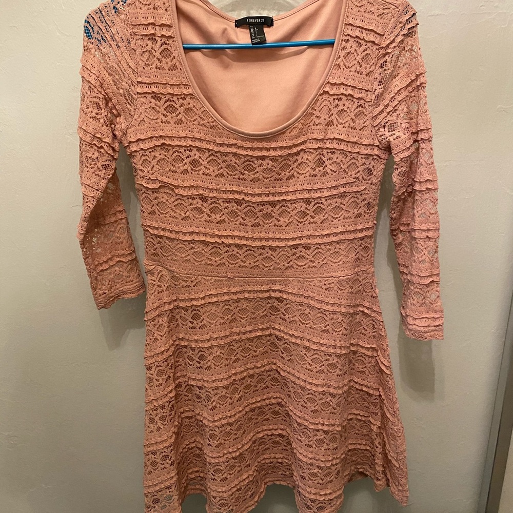 Blush pink flowy lace dress